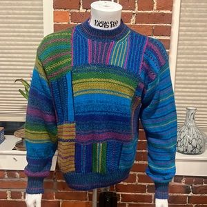 Colours by Alexander Julian Heavyweight Linen/Cotton Colorful Knit Sweater Large